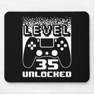 35th Birthday For Men Level 35 Unlocked Gamer 35 Y Mouse Mat