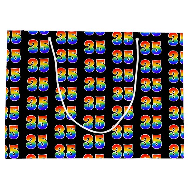35th Birthday: Fun Rainbow Event Number 35 Pattern Large Gift Bag (Back)