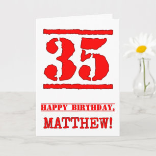 35th Birthday: Fun, Red Rubber Stamp Inspired Look Card