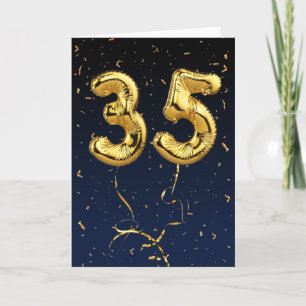 35th Birthday Gold Mylar Balloon and Confetti Card