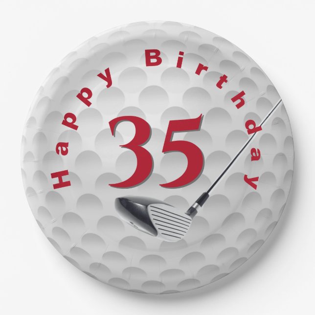 35th Birthday Golf Ball Design Paper Plate (Front)