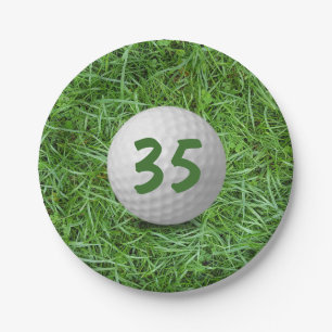 35th Birthday Golf Ball on Grass Paper Plate