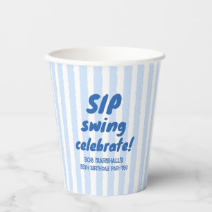 35th Birthday Golf Bold Blue Typography Stripes Paper Cups