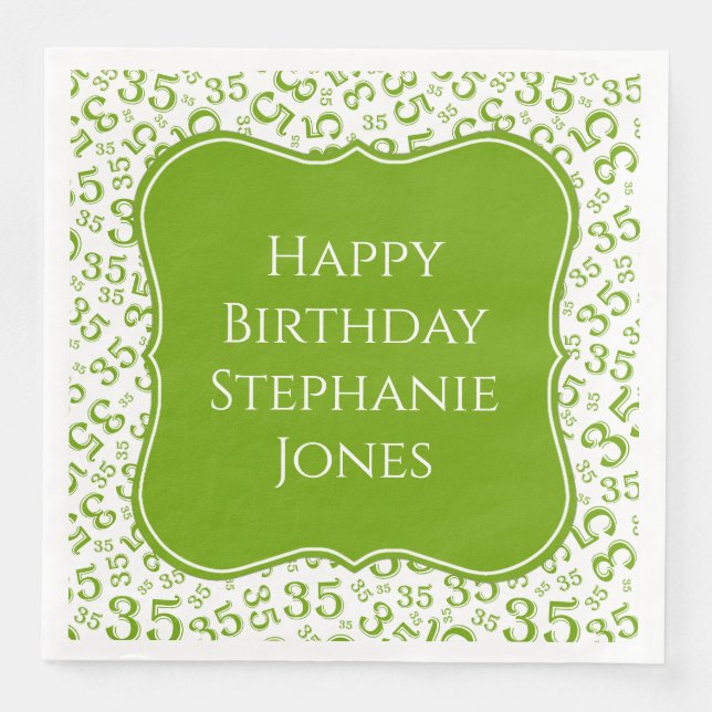 35th Birthday Green/White Bracket Number Pattern Napkin (Front)