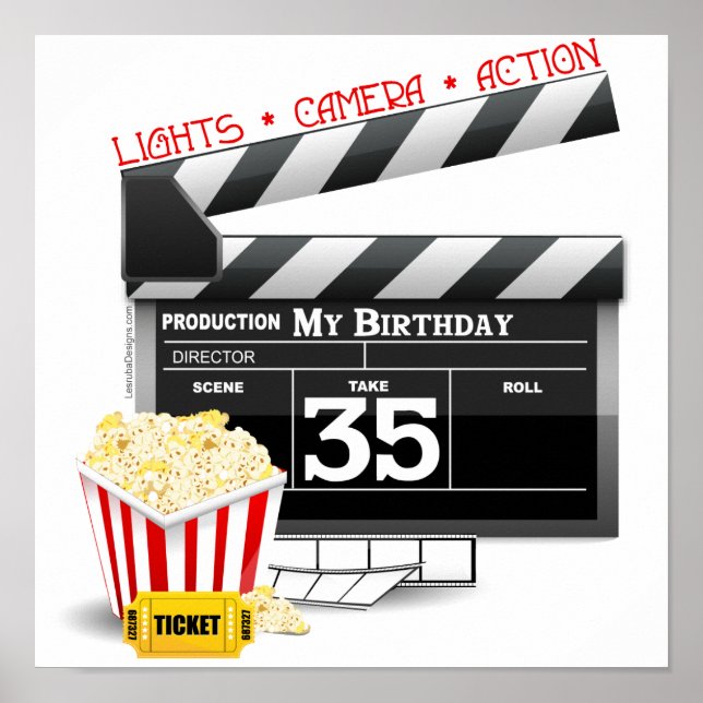 35th Birthday Hollywood Movie Party Poster (Front)