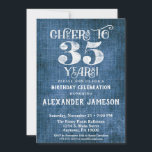 35th Birthday Invitation Blue Linen Rustic Cheers<br><div class="desc">A rustic 35th birthday party invitation in blue linen burlap with white type that says cheers to 35 years. Great for casual birthday celebrations. Suitable for men's or women's birthday parties.</div>
