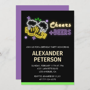 35th birthday invitation Cheers Beer Men Neon Glow