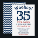 35th Birthday Invitation Mens Navy Blue<br><div class="desc">A funny and striking 35th birthday invitation for a husband,  friend,  father or grandad.</div>