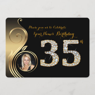35th,Birthday Invitation,Number Diamond,Photo 2 Invitation