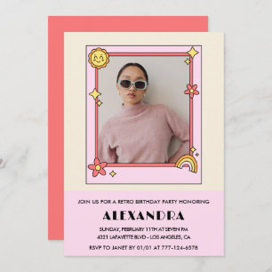 35th birthday invitation Retro Groovy Pink Flowers