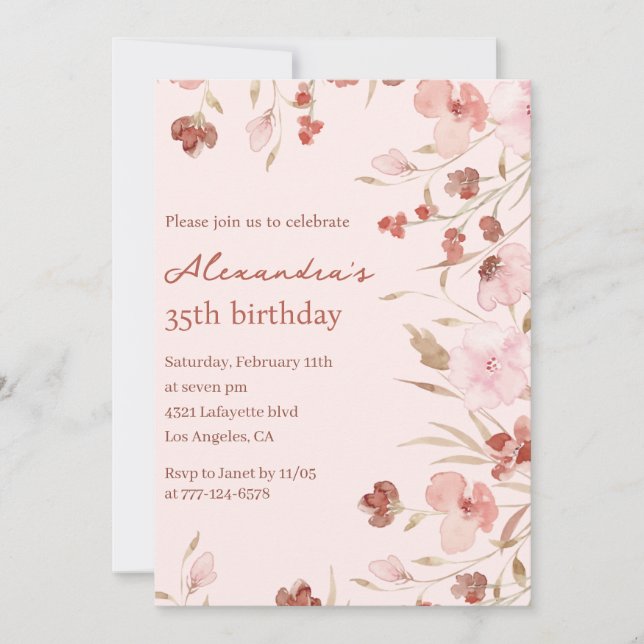 35th birthday invitations Boho Floral Chic (Front)