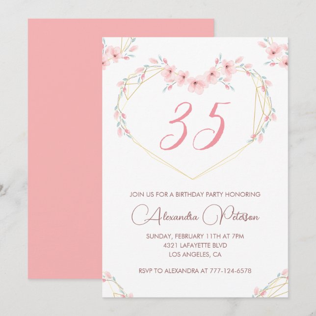 35th birthday invitations Boho Floral Elegant  (Front/Back)