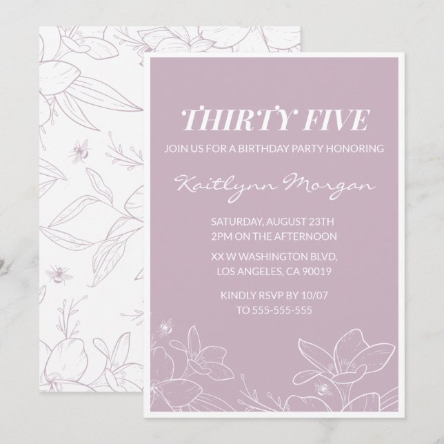 35th birthday invitations Elegant Modern Floral (Front/Back)