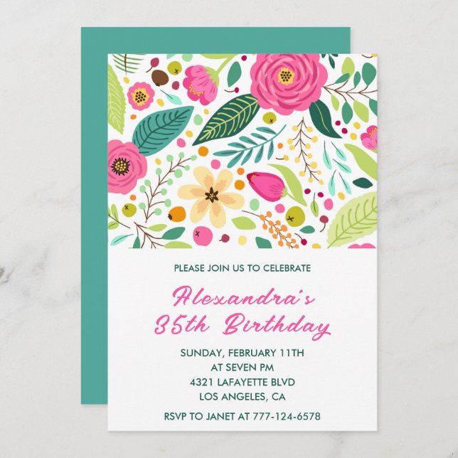 35th birthday invitations Flowers Simple Colourful (Front/Back)