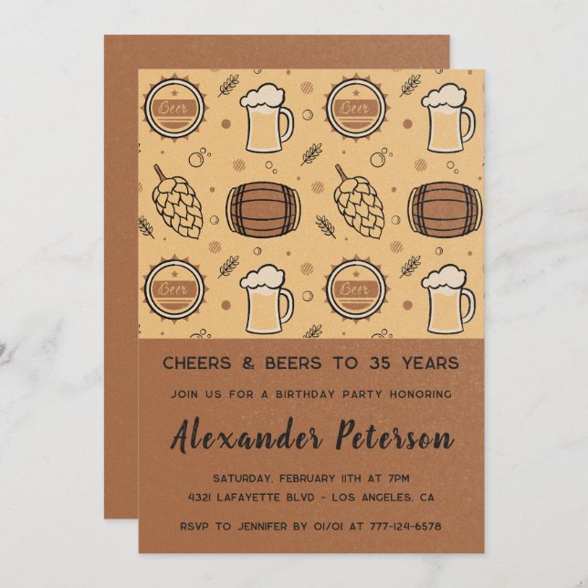 35th birthday invitations for him Beer Rustic Men  (Front/Back)