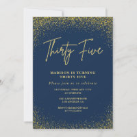 35th birthday invitations Gold Navy Glitter
