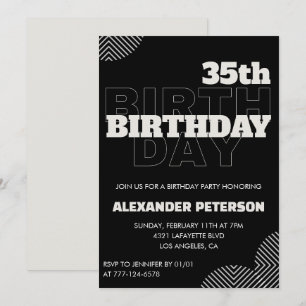 35th birthday invitations Men Black Party