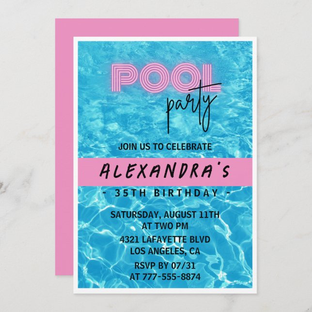 35th birthday invitations Pool Party Summer (Front/Back)
