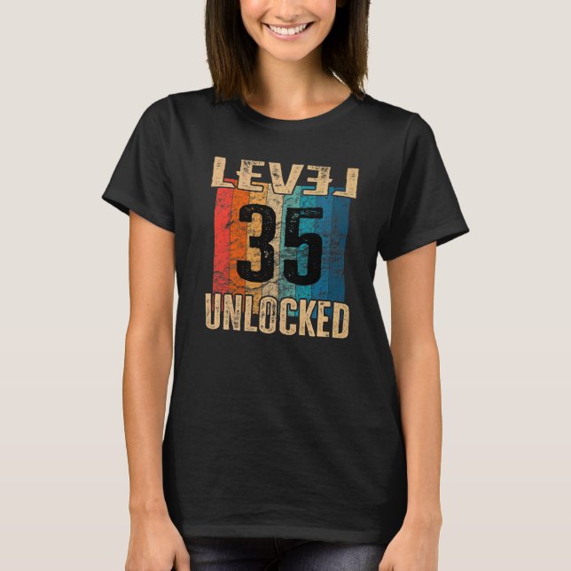 35th Birthday Level Unlocked Vintage Retro T-Shirt (Front)