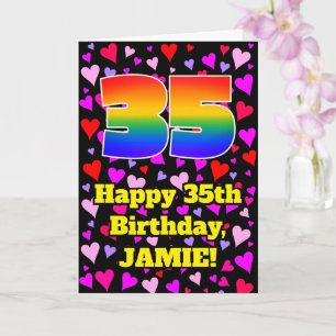 35th Birthday: Loving Hearts Pattern, Rainbow # 35 Card