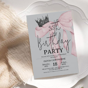 35th Birthday ⎮ Modern Royal Bow Birthday  Invitation