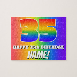 35th Birthday — Multicolored Rainbow Pattern “35” Jigsaw Puzzle