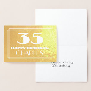 35th Birthday: Name + Art Deco Inspired Look "35" Foil Card