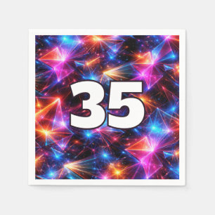 35th Birthday Neon Polygon Abstract  Napkin