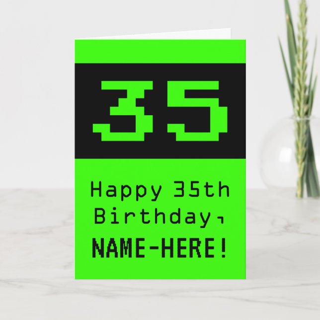 35th Birthday: Nerdy / Geeky Style "35" and Name Card (Front)