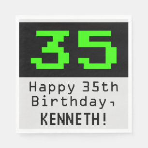 35th Birthday - Nerdy / Geeky Style "35" & Name Napkin