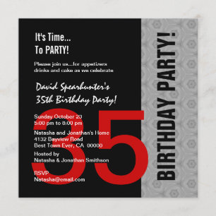 35th Birthday Or Any Year Red Silver Black C846D Invitation