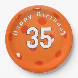 35th Birthday Orange Pickleball Paper Plate