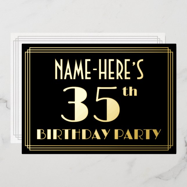 35th Birthday Party: Art Deco Look “35”, w/ Name (Front/Back)