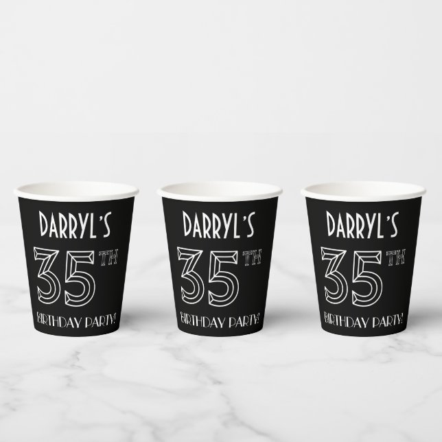 35th Birthday Party: Art Deco Style + Custom Name Paper Cups (Multi)