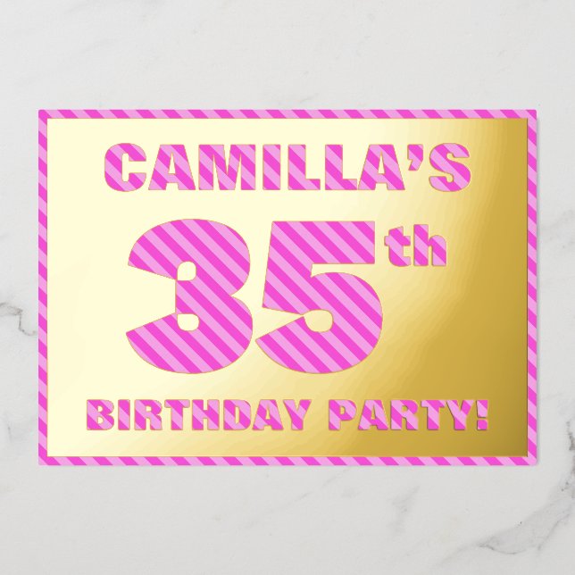 35th Birthday Party — Bold, Fun, Pink Stripes # 35 (Front)