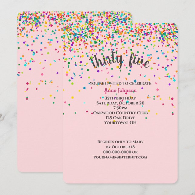 35th Birthday Party confetti Invitation (Front/Back)