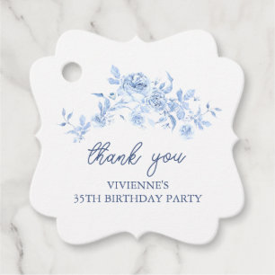 35th Birthday Party Dusty Blue Rose Floral Custom Favour Tags