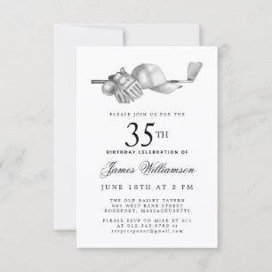 35th Birthday Party Elegant Black White Golf Invitation