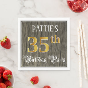35th Birthday Party — Faux Gold & Faux Wood Looks Napkin