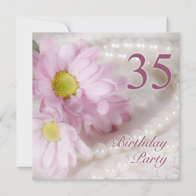 35th Birthday party invitation with daisies (Front)