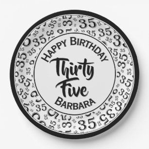 35th Birthday Party Number Pattern Black/White Paper Plate