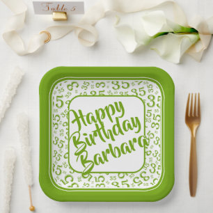 35th Birthday Party Number Pattern Green/White Paper Plate
