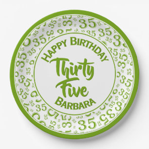 35th Birthday Party Number Pattern Green/White Paper Plate