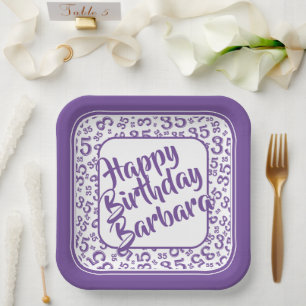 35th Birthday Party Number Pattern Purple/White Paper Plate