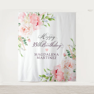 35th Birthday Party Pink Peony Floral Custom Tapestry