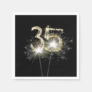 35th Birthday Party Sparklers on Black  Napkin