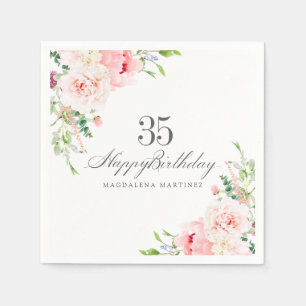 35th Birthday Party Supplies Pink Floral Custom Napkin