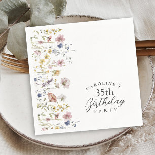 35th Birthday Party Wildflowers Watercolor Floral Napkin