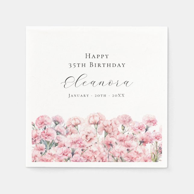 35th Birthday Pink Carnation January Birth Flower Napkin (Front)