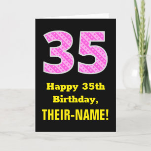 35th Birthday: Pink Stripes and Hearts "35" + Name Card